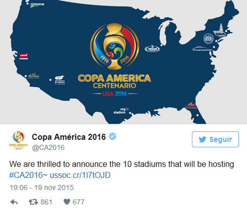 Стало известно, где пройдут матчи Кубка Америки-2016