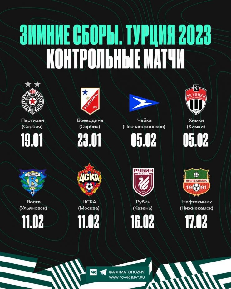 «Ахмат» сыграет товарищеский матч с ЦСКА и сербскими клубами