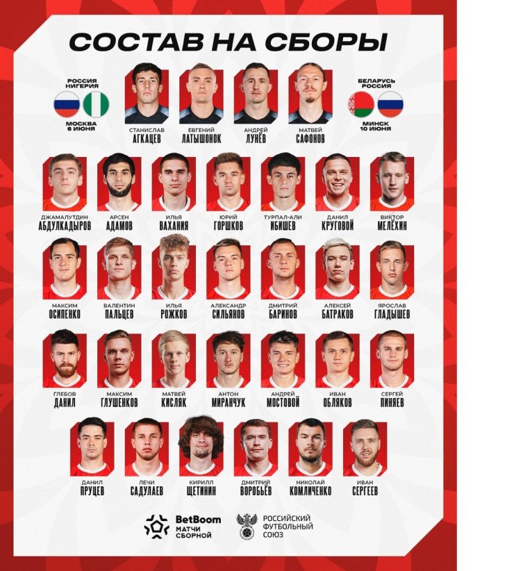 Стал известен список игроков сборной России на матч с Нигерией