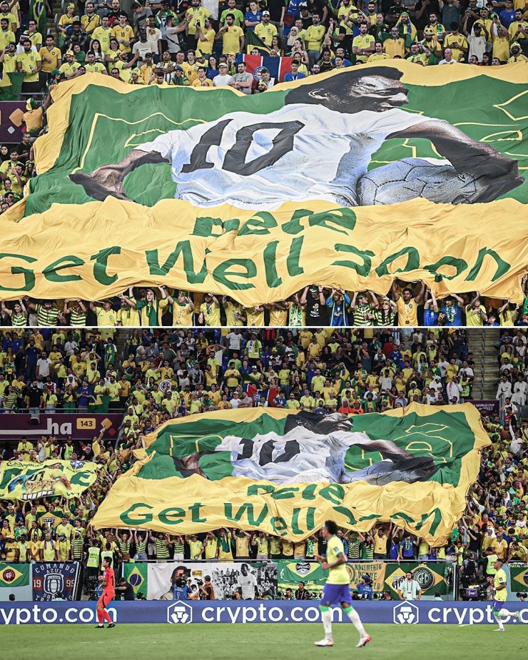 Болельщики сборной Бразилии вывесили баннер в поддержку Пеле