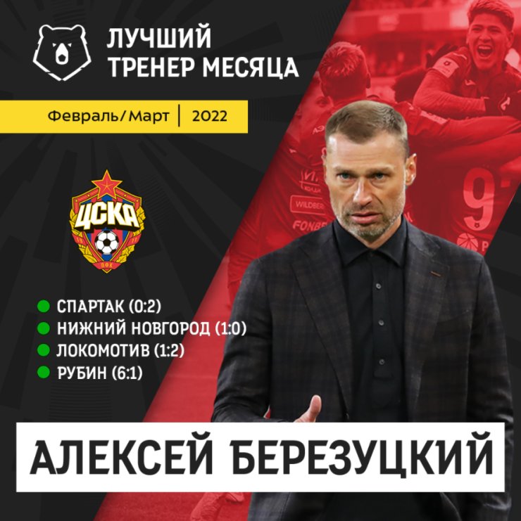Алексей Березуцкий — лучший тренер РПЛ по итогам февраля и марта