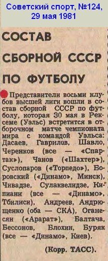 Матч Уэльс — СССР 30 мая 1981 года: история с медицинским уклоном