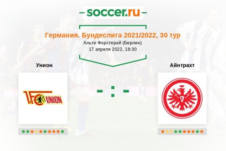 «Унион» — «Айнтрахт». Прогноз на матч немецкой Бундеслиги, 30 тур (17.04.2022)